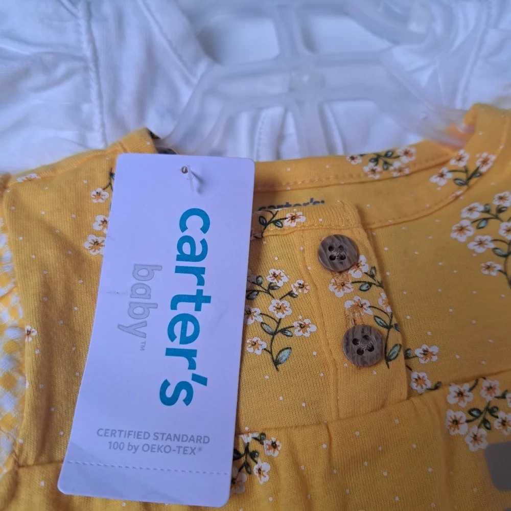 4 Pack)Carters Baby Girl Sz 3 Months Yellow White Daisies Bodysuit‎ Pants Cotton